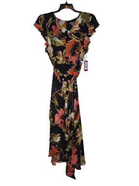 Vince Camuto V-neck Flutter Sleeve Asymmetrical-Hem Maxi Dress